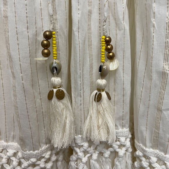 True Destinations White Gold Threaded Bohemian Tiered Maxi Dress Sz S - Picture 7 of 15